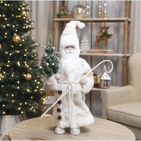White Santa 18" Faux Fur Coat Christmas Figurine Nordic Winter Decor - Picture 2 of 4
